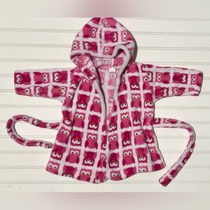 Luvable Friends Baby Robe Size 0-9 Months Pink‎ Owl Pattern Hooded Casual Winter